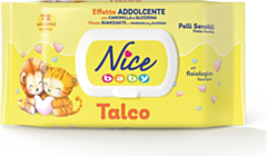 Nice Baby Talco Salviette per Cambio Pannolino, con Camomilla e Glicerina ad Effetto Addolcente sulla Pelle, Dermatologicamente Testate, Confezione da 72 Salviette