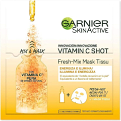 Garnier skin active maschera tessuto + siero vitamina C shot brightens evens complexion 33gr import X 6 Pezzi