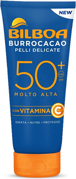 Crema Solare Bilboa Burrocacao con Vitamina C SPF 50+ - Tubo da 180ml - Protezione Solare Alta