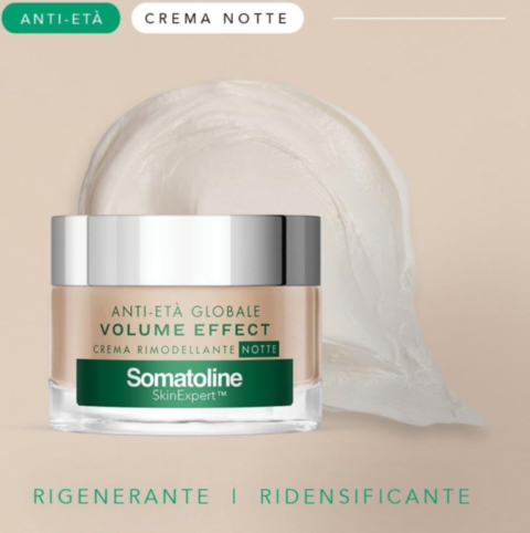 Somatoline SkinExpert, Volume Effect Crema Viso Riparatrice Notte, Trattamento Viso Rimodellante Antirughe con Biopeptidi, 50ml