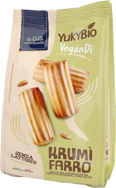 YukyBio, Krumì di Farro, Biscotti Biologici, Frollini di Farina di Grano Farro, Senza Latte, Senza Uova, Vegan, 100% Made in Italy, 1 Confezione da 250 gr