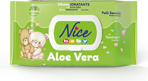 Nice Baby Aloe Vera Salviette per Cambio Pannolino, con Aloe Vera ad Effetto Idratante sulla Pelle, Dermatologicamente Testate, Confezione da 72 Salviette