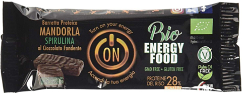 Prima e dopo - barretta proteica mandorla e spirulina ricoperta di cioccolato fondente 40 g BIO senza glutine