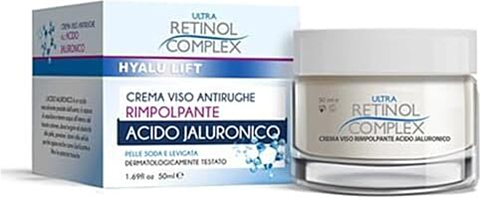 Crema Viso Anti-Età Rimpolpante 50ml con Acido Ialuronico e Retinol Complex