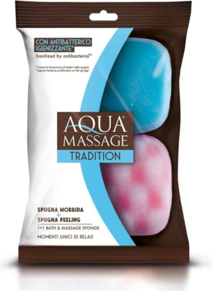 Aqua Massage Tradition Sanfter Weichschwamm und Peeling-Schwamm im Doppelpack, 1er Pack mit 2 Schwämmen