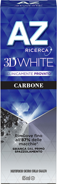 Dentifricio Sbiancante AZ 3D White con Carbone Attivo, 65 ml - Effetto Brillantezza Intensa