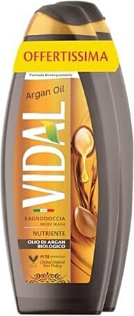Vidal - Bagnoschiuma Argan Oil, Formula Nutriente, con Olio di Argan, Dermatologicamente Testato, 500ml X 12 Pezzi