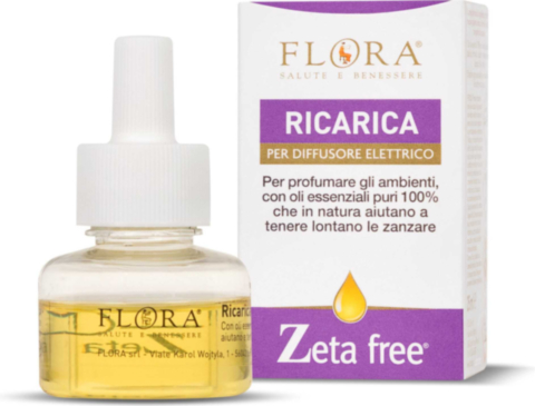 Ricarica Diffusore Antizanzare FLORA Zeta Free 25 ml con Oli Essenziali Puri - Aroma Fresco e Gradevole, Rende l'Ambiente Sfavorevole alle Zanzare per un'Estate Serena