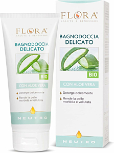 Flora Neutro Bagnodoccia Delicato 200 Ml Bio-Bdih - Con Succo Di Aloe Vera, Per Aiutare Persone Con Allergie O Pelli Sensibili, Formulato Per Miscelarlo Con Oli Essenziali Puri 100%