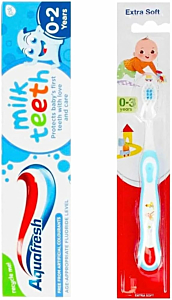 Aquafresh - Denti da latte 0-2 anni con spazzolino extra morbido, 0-3 anni