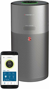 Hoover HHP55CA011 H-Purifier 500 Purificatore d'Aria con Filtro HEPA e Filtro ai Carboni Attivi per Allergeni e Pollini, Diffusore di Aromi con Azione Igienizzante, Smart, 110 mq, Titanio
