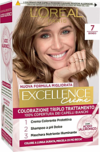 L’Oréal Paris Colorazione Triplo Trattamento Excellence, Con Acido Ialuronico, 100% Copertura Capelli Bianchi, Per Capelli Più Idratati, Biondo Cenere (7,1) X 5 Pezzi