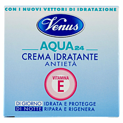 Venus, Aqua 24 Crema Idratante Nutriente, Con 1000 mg Vitamina E e Peptidi, Protegge e Ripara la pelle di Giorno e di Notte, Ideale per Pelli Secche e Sensibili, 50 ml, Clinicamente Testata