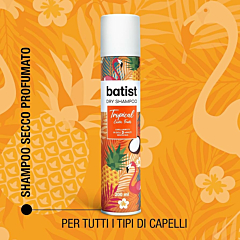 Batist Shampoo Secco Tropical, Shampoo a secco con profumazione esotica al cocco e frutto della passione, Shampoo secco per acconciature e messe in piega, per tutti i capelli, 200 ml, Made in Italy