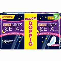 Lines Seta Ultra Notte Assorbenti con Ali, Confezione da 16