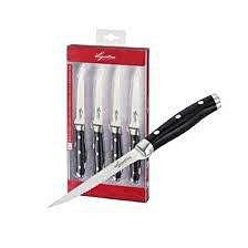 Lagostina Set 4 Coltelli Bistecca Forgiati, Inossidabile, Manicatura Ergonomica, Nero E Acciaio, Lunghezza Lama 12 Cm